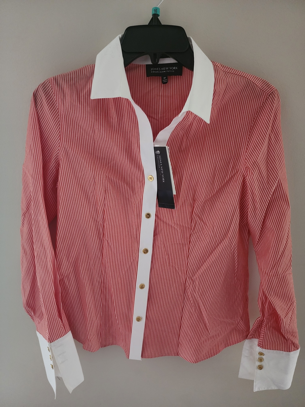 Jones New York Orange  Pinstripe Shirt with White Trim